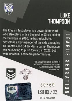 2022 NRL Elite - League Sensations Signatures Black #LSB03 Luke Thompson Back